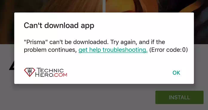 Play Store Can't download app Error Code
