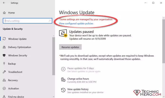 Windows Update Some settings are managed by your organization
