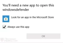 You'll need a new app to open this windowsdefender